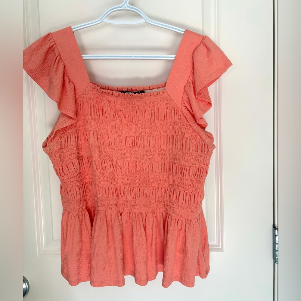 Coral Ruffle Sleeve Smocked Top